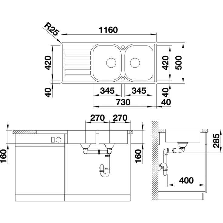 Blanco Lantos 8S-IF Compact MX køkkenvask, 116x50 cm, rustfrit stål