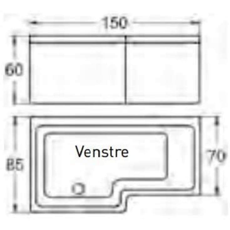 Svedbergs Z150 badekar, 150x85cm, venstre, hvid