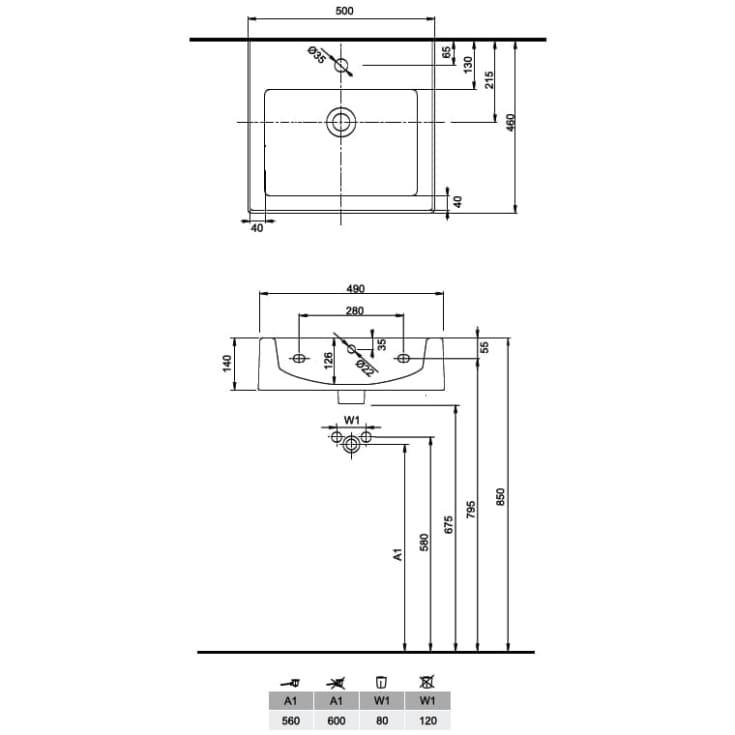 Ifö Twins håndvask, 50x46 cm, hvid