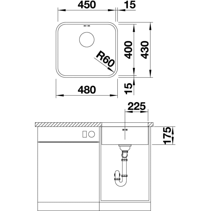 Blanco Supra 450-U køkkenvask, 48x43 cm, rustfrit stål
