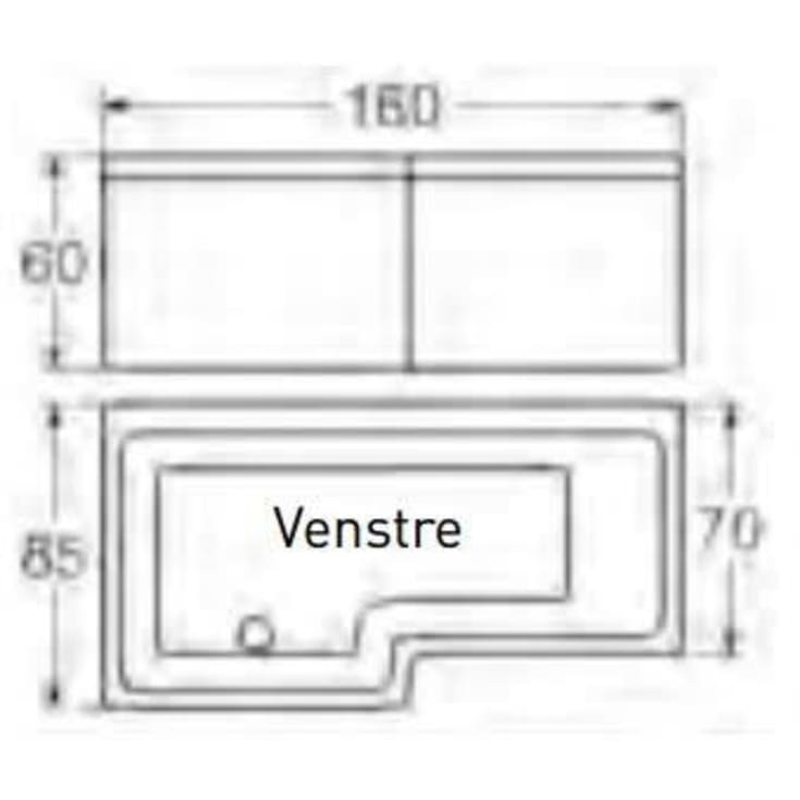Svedbergs Torne dusjbadekar, 160x70/85 cm, venstre, med endegavl