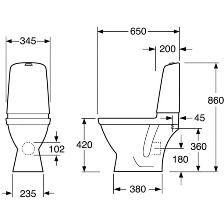 Gustavsberg Nautic 1510L toilet, uden skyllekant, hvid