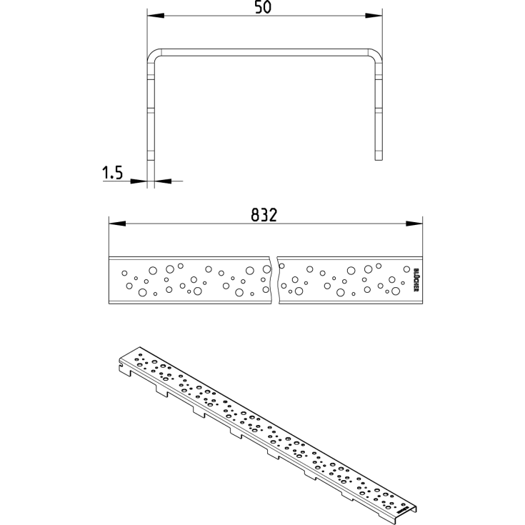Blücher Waterline Oslo rist, 900 mm, rustfrit stål