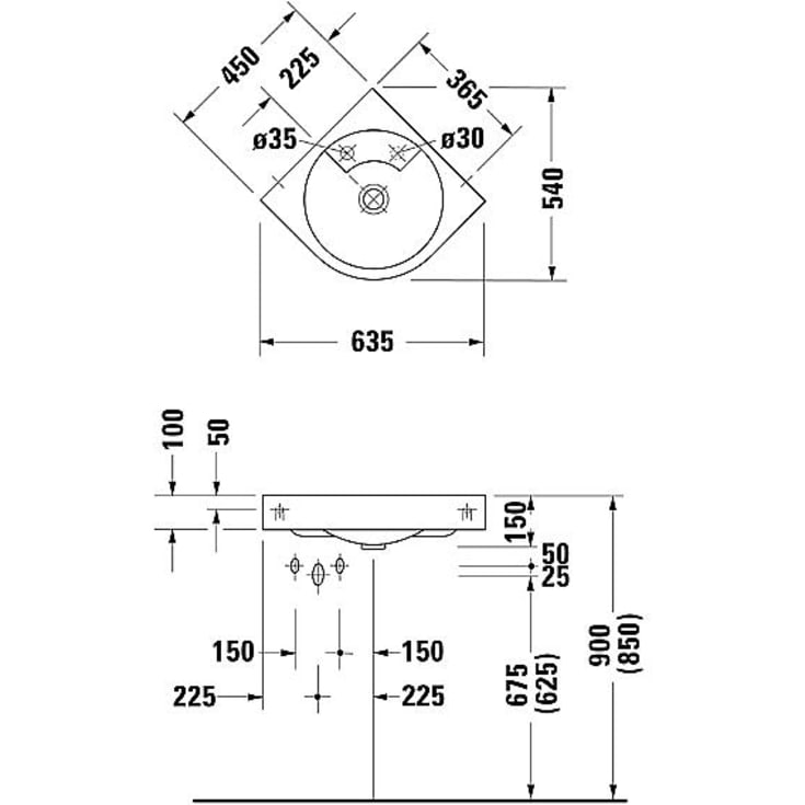 Duravit Architec vegghengt hjørneservant, 63,5x54 cm, hvit
