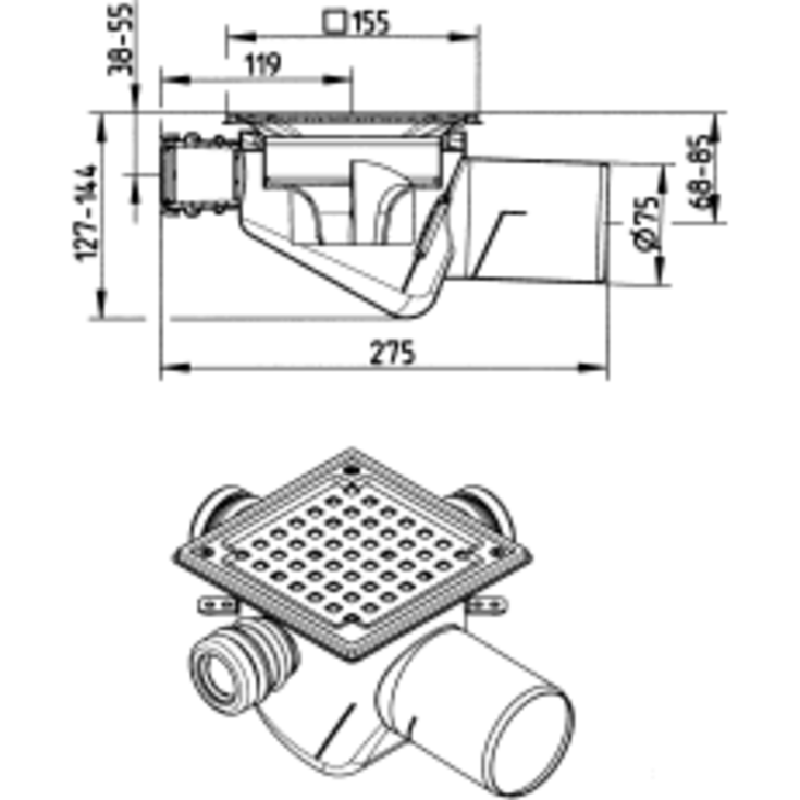 Blücher afløbsskål, til beton og flisegulv, Ø75mm