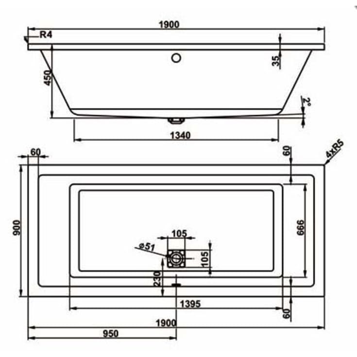 Royal Camilla badekar, 190x90 cm, hvid