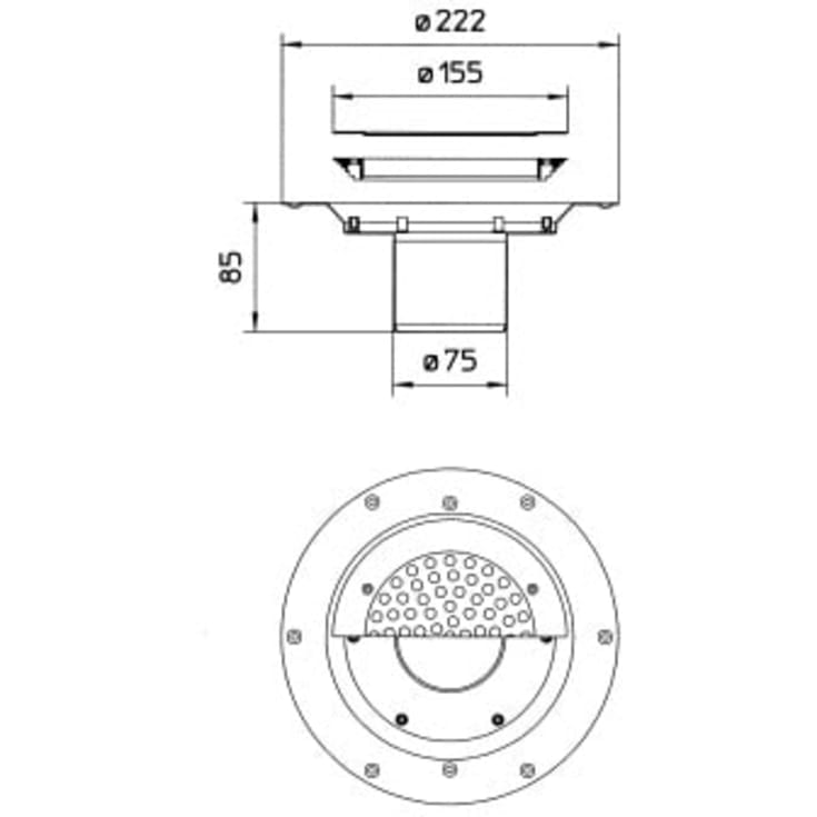 Blücher Circle sluk, for vinylbelegg, lav modell, Ø75 mm