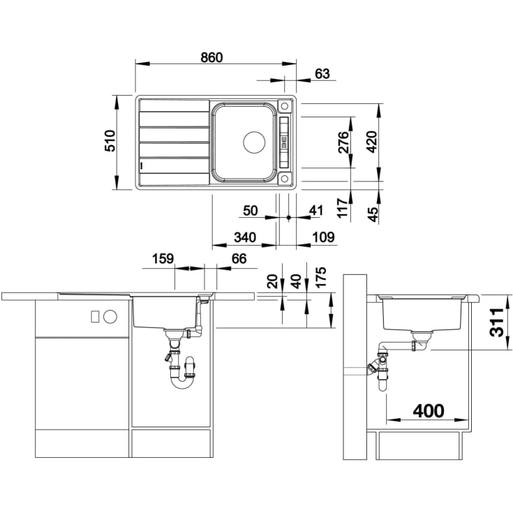 Blanco Axis III 45S-IF MXI køkkenvask, 86x51 cm, rustfrit stål