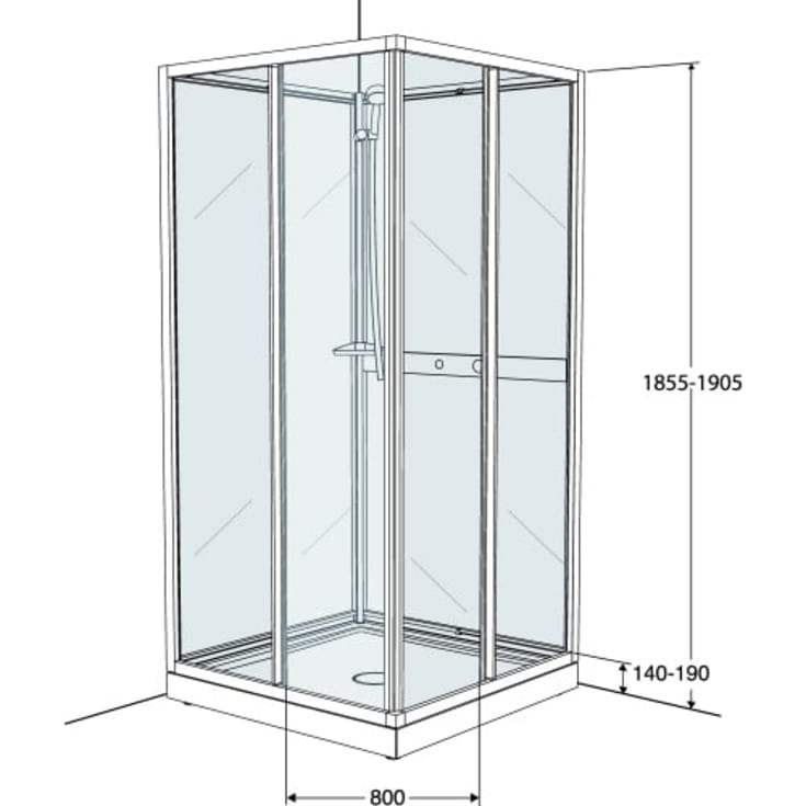 Contura Next NKH dusjkabinett 80x80 cm, lav modell, hvit profil, mønstret styren glass