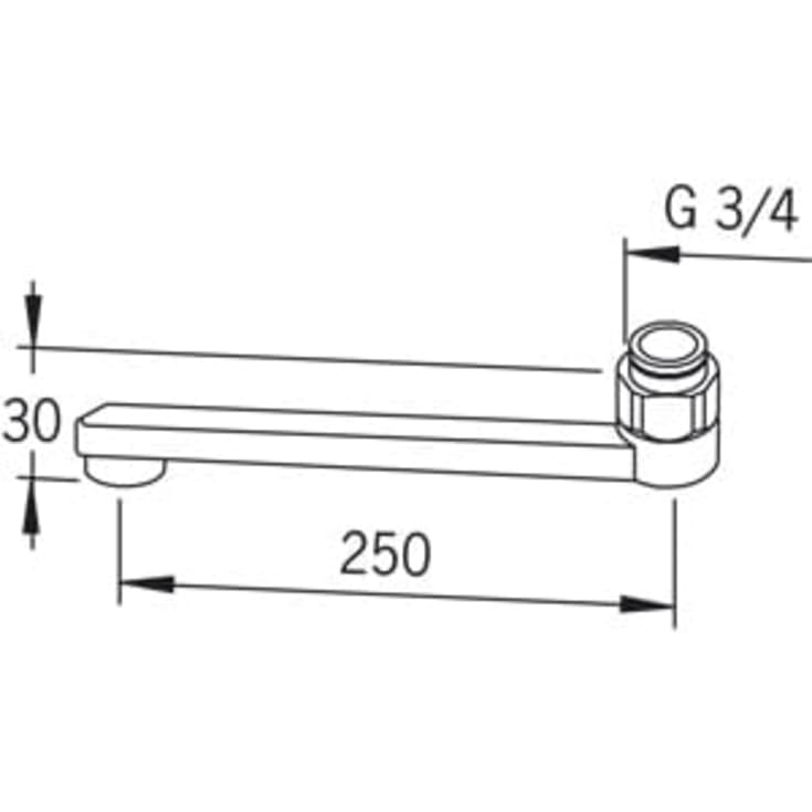 Oras D-tud, svingbar, 250 mm, 3/4", krom