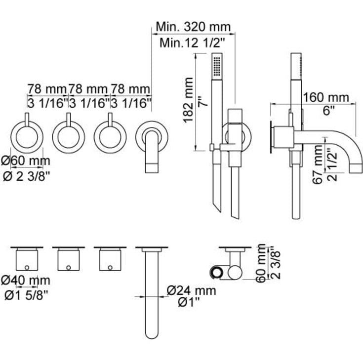 Vola 811C-071 kararmatur med brusesæt, krom