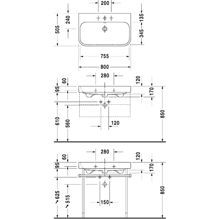 Duravit Happy D.2 håndvask, 80x50,5 cm, hvid