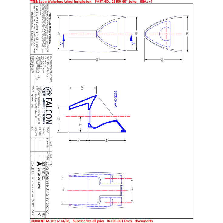 Falcon Lava urinal, vandfri