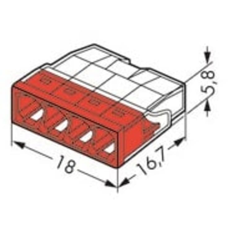 100 stk Wago samlemuffe 4x0,5-2,5 mm², rød