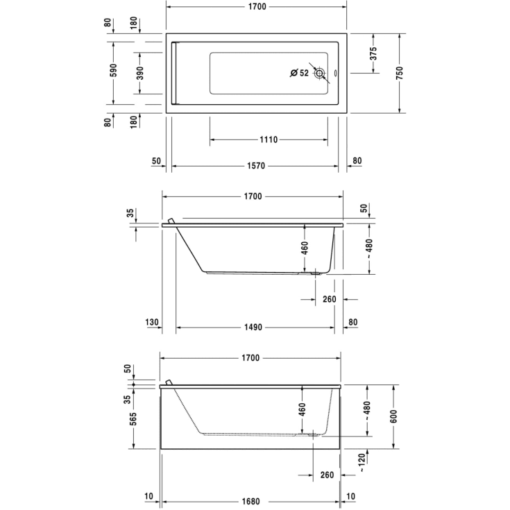 Duravit Starck badekar, 170x75 cm, hvit