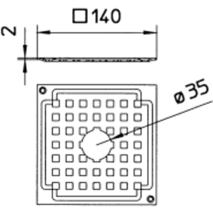 Blücher Domestic-150 afløbsrist, 140x140 mm, rustfrit stål