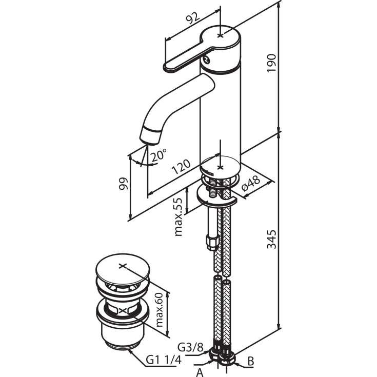 Damixa Silhouet servantbatteri, krom