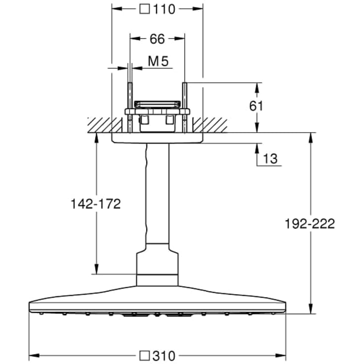 Grohe Rainshower SmartActive Cube brusehoved, 31x31 cm, krom