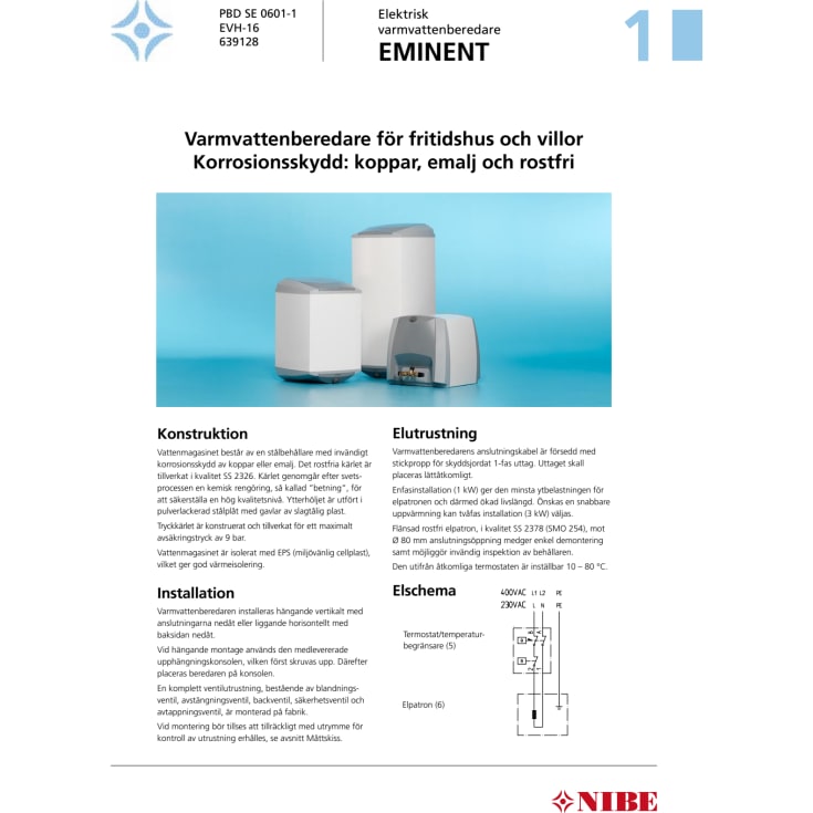 Nibe Eminent E 35 liters Elektrisk varmvattenberedare Emalj