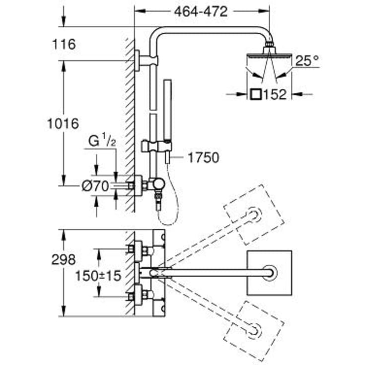 Grohe Euphoria System 150 dusjsystem, 152x152 mm, med 1 stråletype, krom