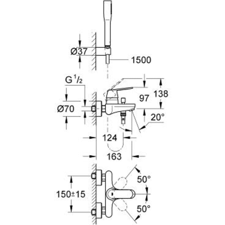 Grohe Eurosmart Cosmopolitan badekararmatur med dusjsett, krom