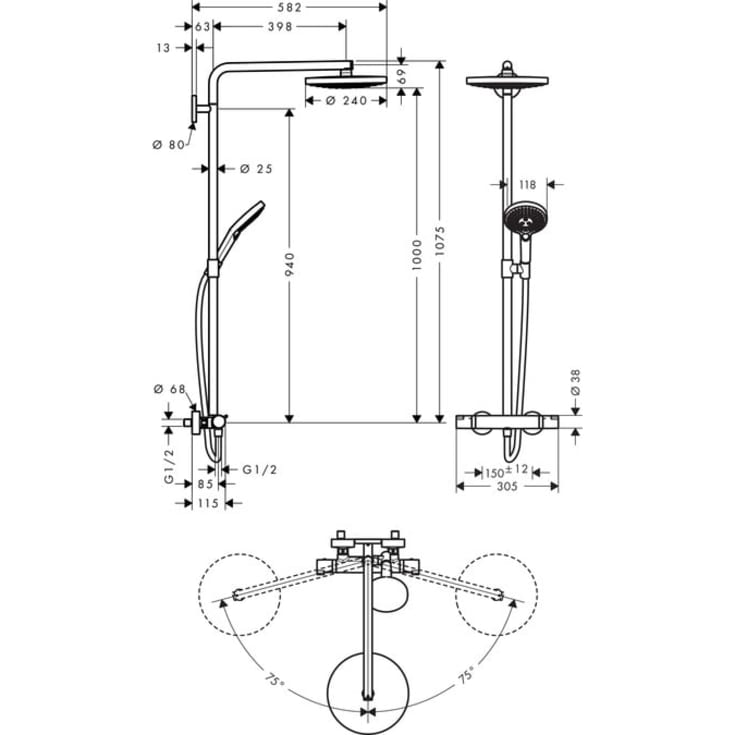 Hansgrohe Raindance Select S 240 2jet dusjsett, krom