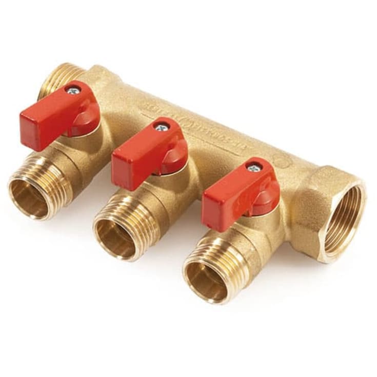 Fordelerrør 3/4" 3 afgreninger  rød m/afsp.