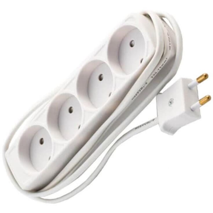 Stikdåse med 4 udtag, Uden jord, 1,5 meter, Hvid