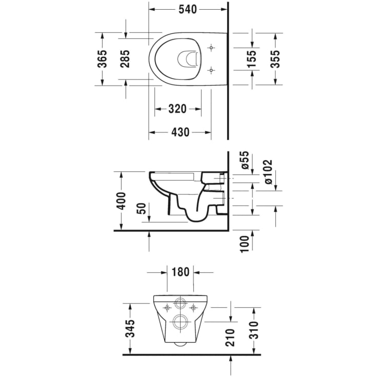 Duravit DuraStyle Basic væghængt toilet, uden skyllekant, hvid