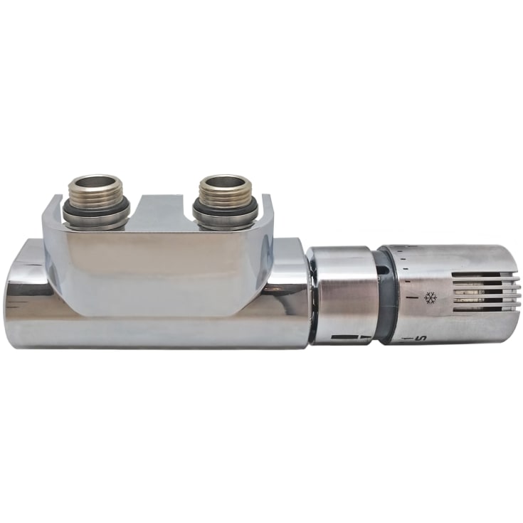 Kriss Twin Rum ventilsæt vinkel højre m/rumtermostat, Krom