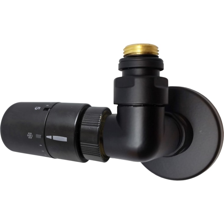 Kriss Corner Rum Plus ventilsæt vinkelløbende m/rumtermostat til højre, matsort