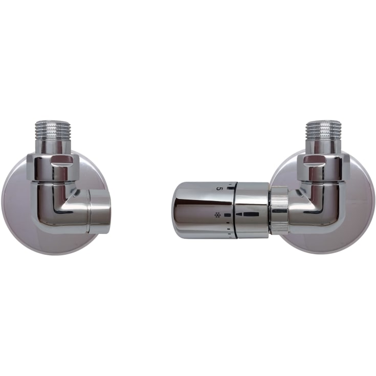 Kriss Corner Rom Plus ventilsett vinkelløpende m/Romtermostat, Krom