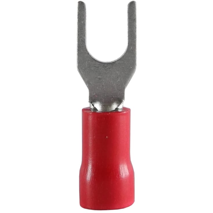 100 stk Isolerede Gaffelkabelsko rød, 0,50-1,5 mm², M3,5 Smal