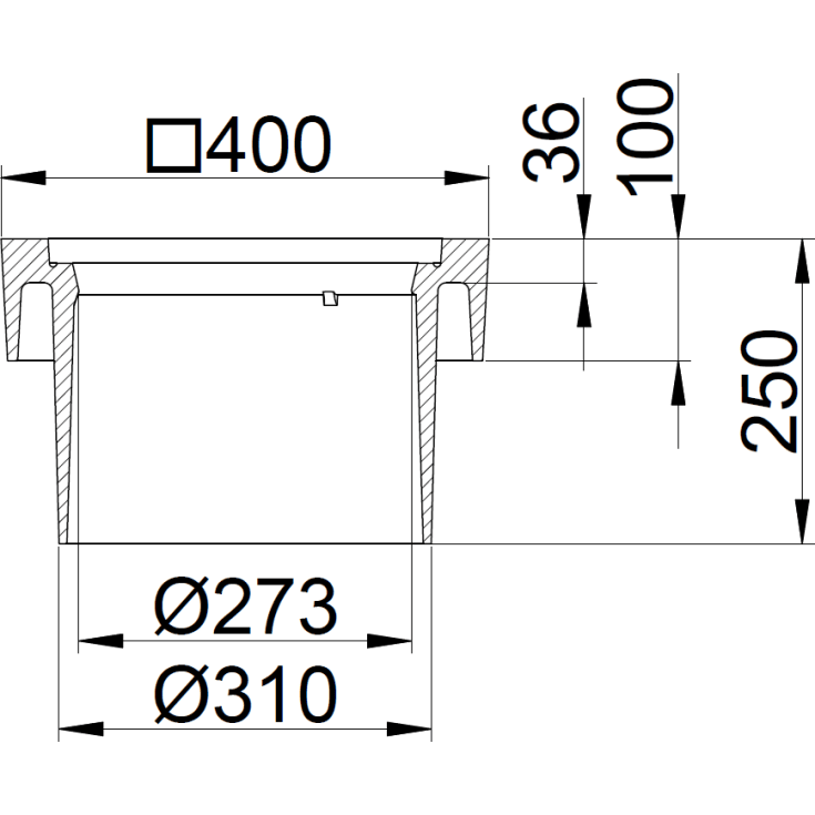 Duco 315 x 270 mm karm uden pakning, firkantet, fast, GG SORT
