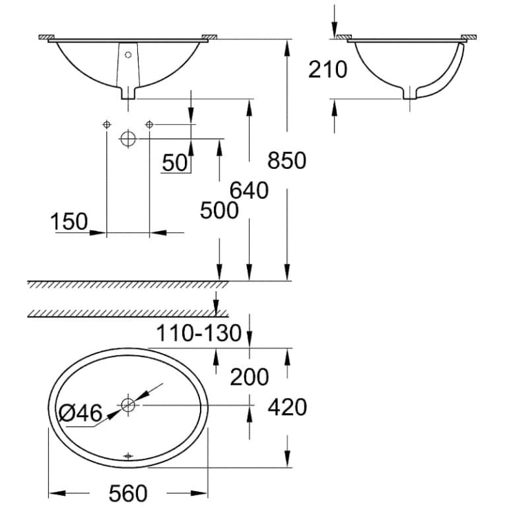 Grohe Bau Universal håndvask, 56x42 cm, hvid