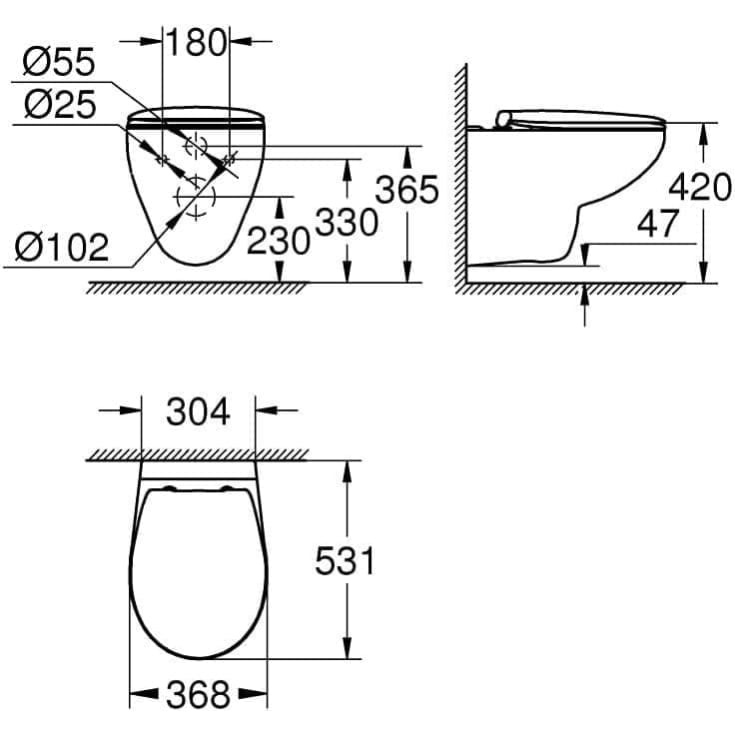 Grohe Bau vegghengt toalettpakke, uten skyllekant, hvit/krom