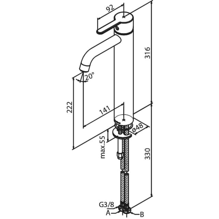 Damixa Silhouet servantbatteri, børstet kobber