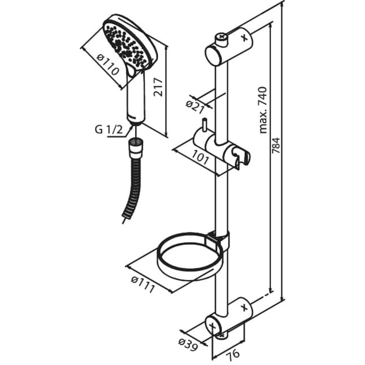 Damixa Silhouet Flex dusjsett, vannbesparende, krom