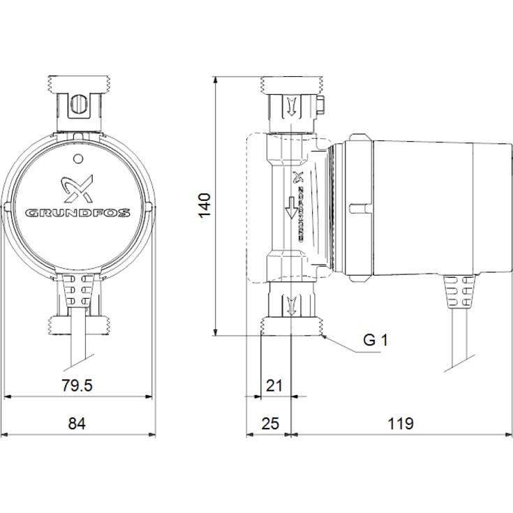Grundfos Comfort UP 15-14BX PM cirkulationspumpe 140 mm, kontraventil, brugsvand