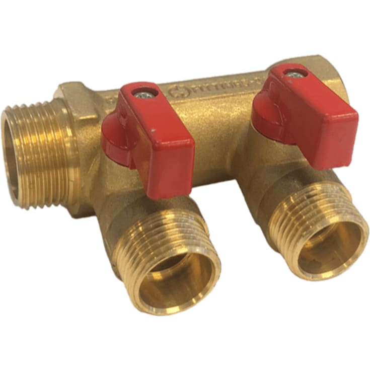 Fordelerrør 3/4" 2 afgreninger  rød m/afsp.