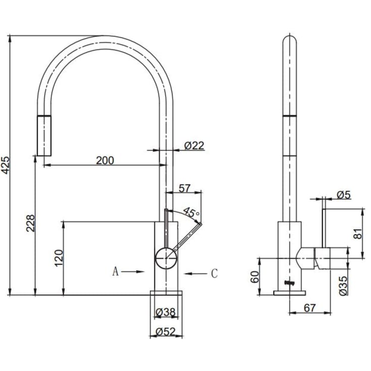 Scandtap Accent køkkenarmatur, udtrækstud, børstet stål