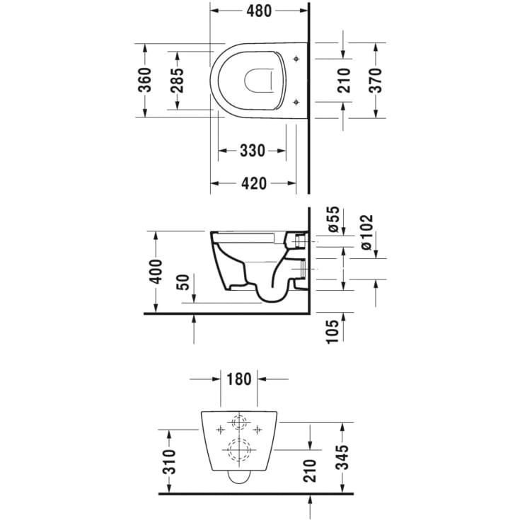 Duravit Me by Starck Compact vegghengt toalettpakke, uten skyllekant, hvit