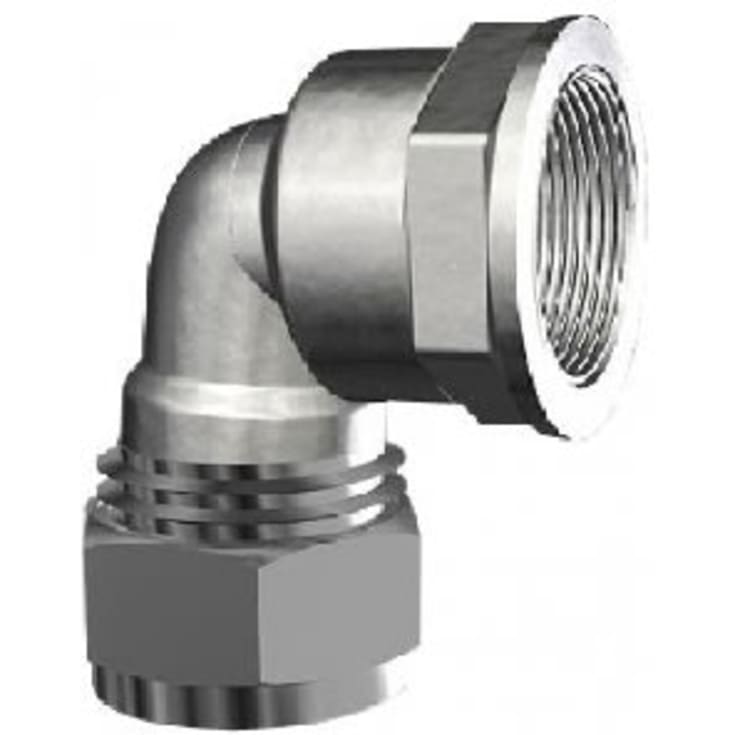 Kompresjons-vinkel m/muffe, krom, 10 mm x 1/2"