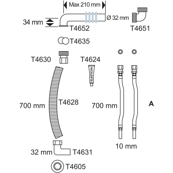 Pressalit Care Plus til- og afløbssystem, 700 mm