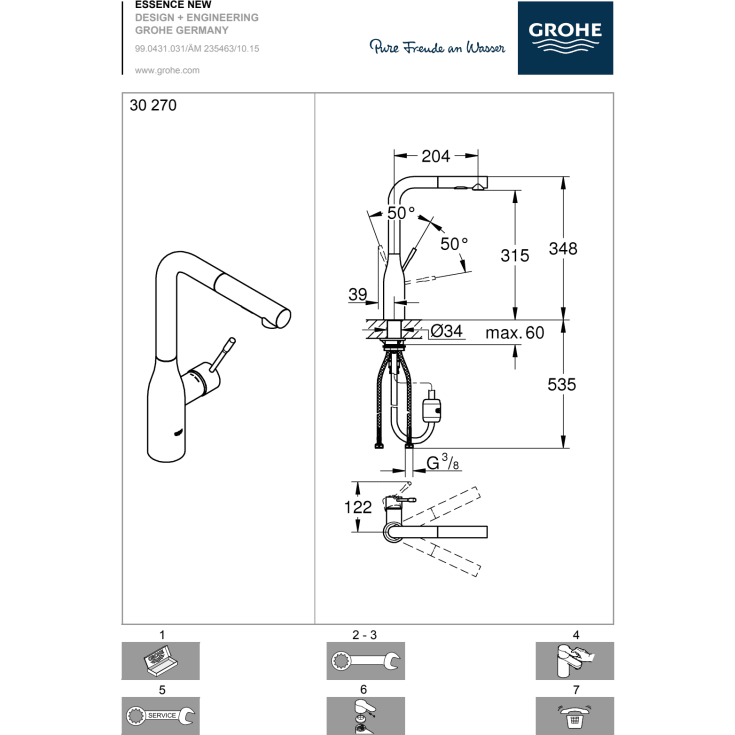 Grohe Essence køkkenarmatur, udtrækstud, messing