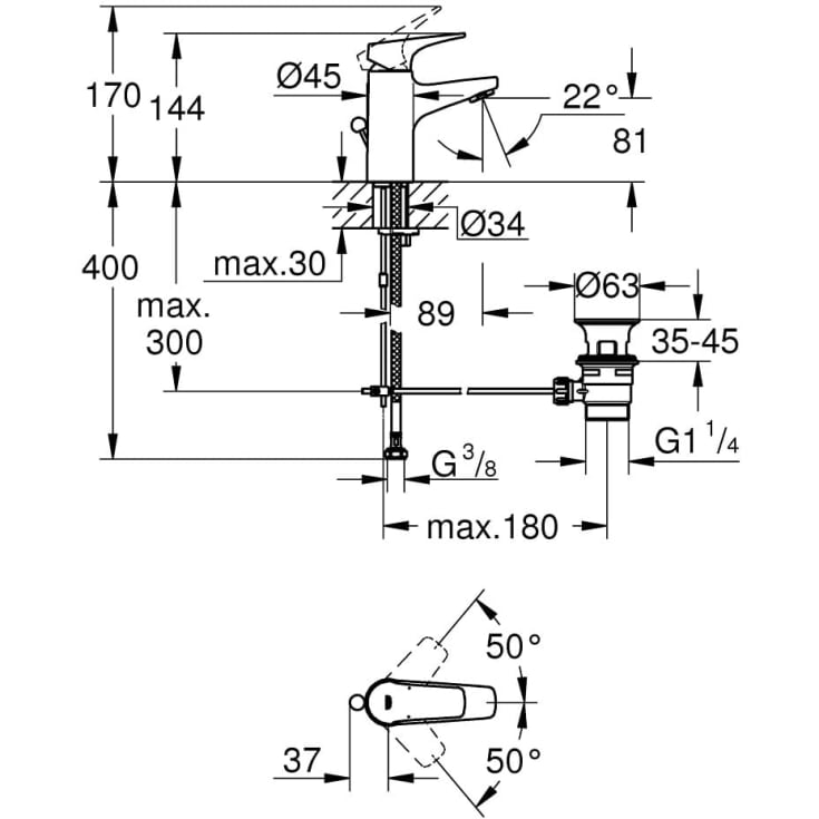 Grohe BauFlow håndvaskarmatur, krom