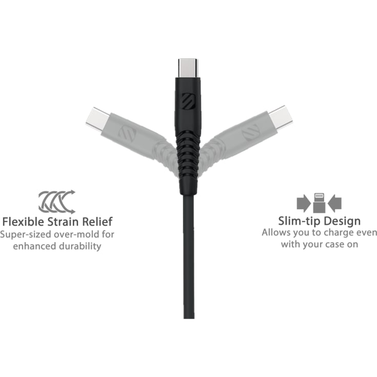 Scosche StrikLINE Flettet ladekabel 3M, svart, USB-C