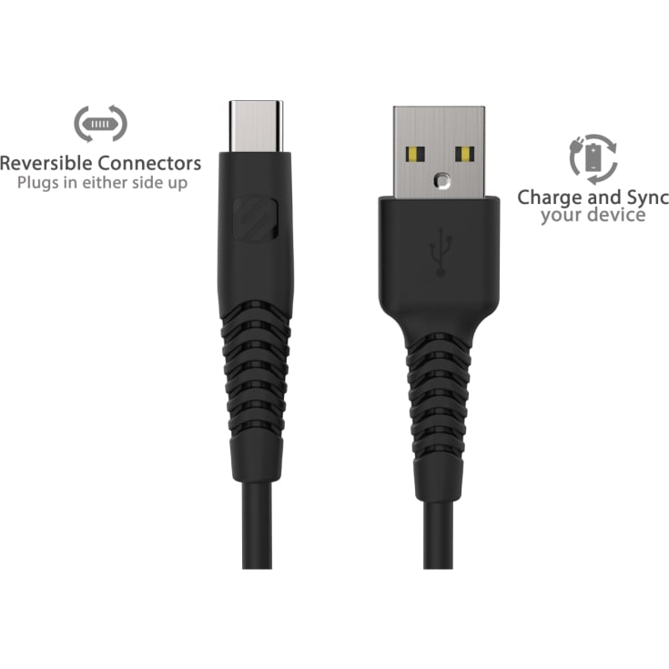 Scosche StrikeLINE Flettet ladekabel 1,2M, svart, USB-C