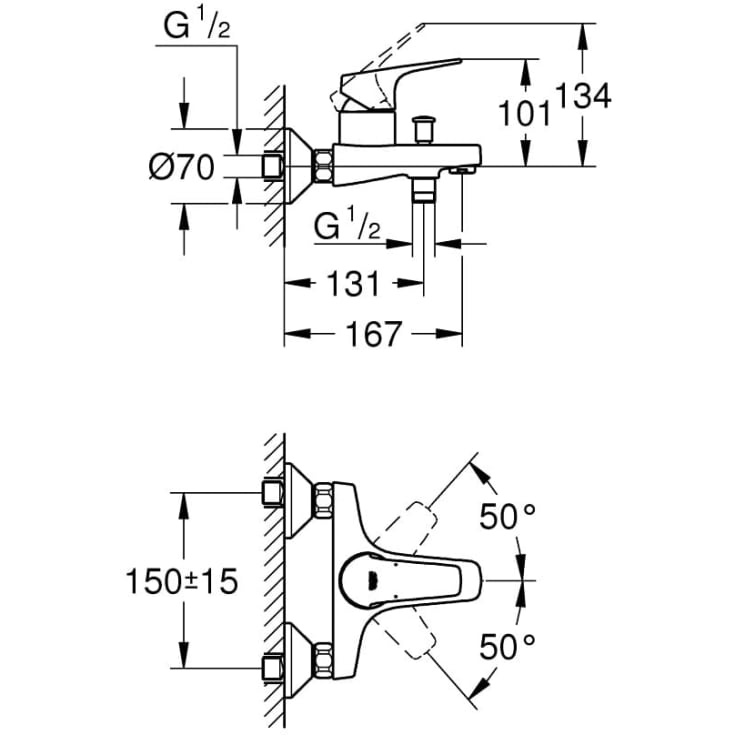 Grohe BauFlow badekarbatteri, krom
