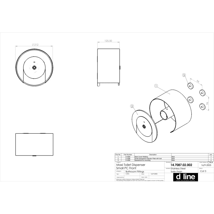 D line toiletrulleholder, akryl/børstet rustfrit stål